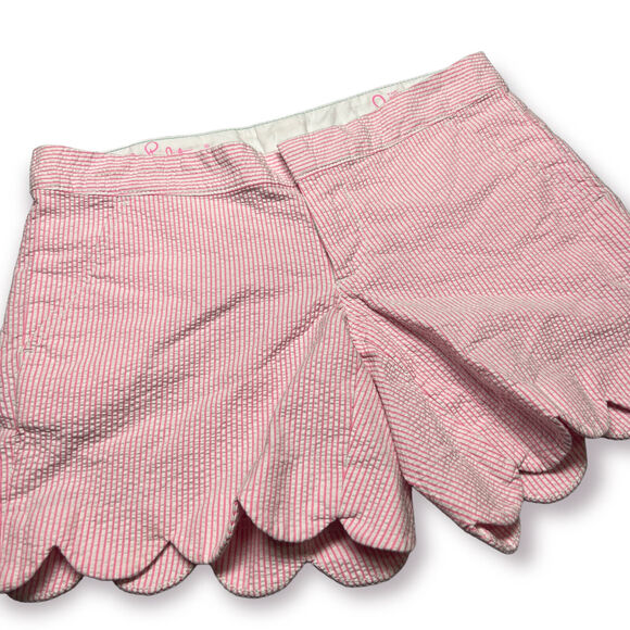 Lilly Pulitzer Buttercup Short SIZE 0 WAIST 29 Pink Seersucker Scallop Pockets - Picture 1 of 9